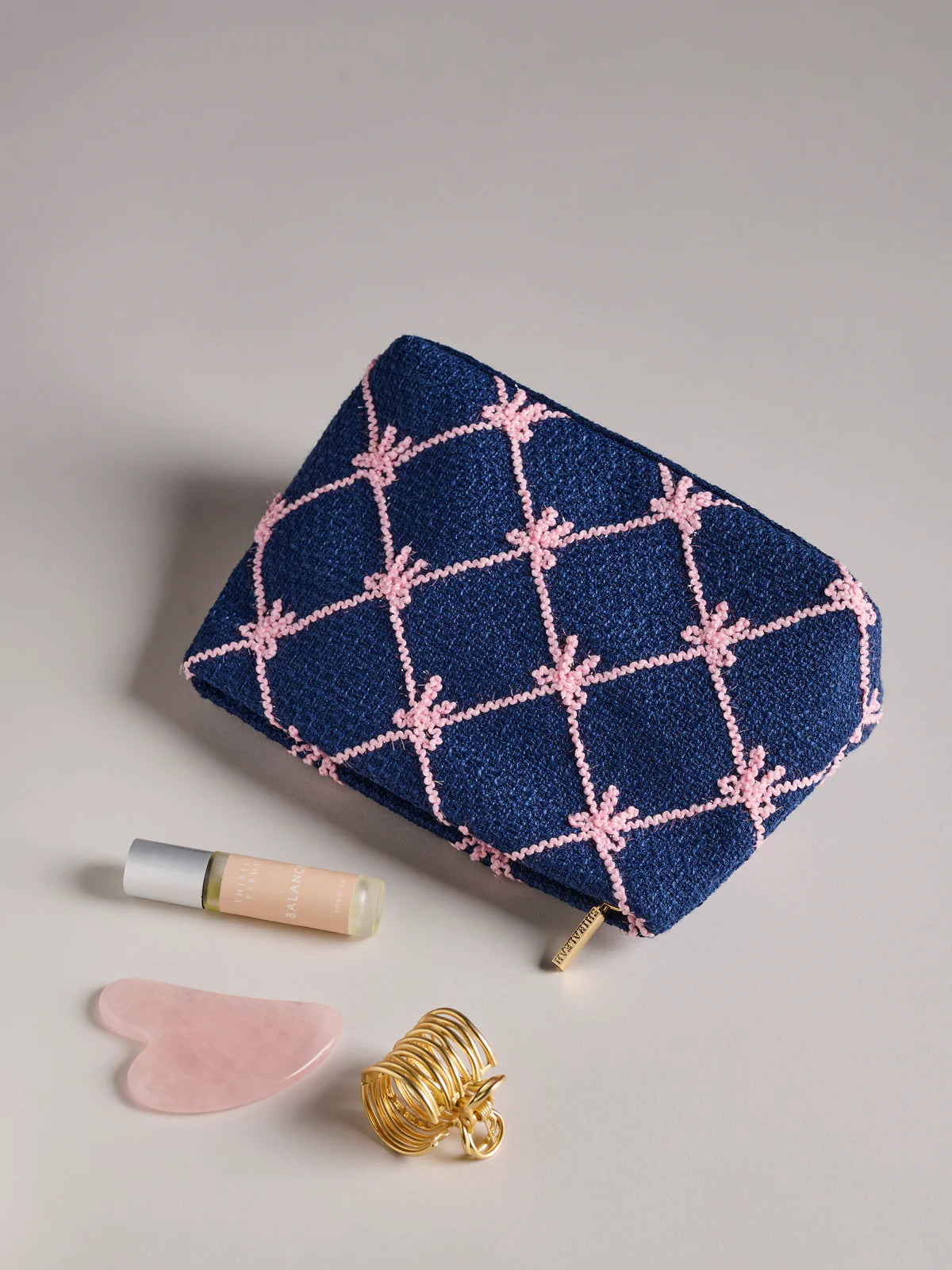 TINSEL BOW ZIP POUCH in Navy