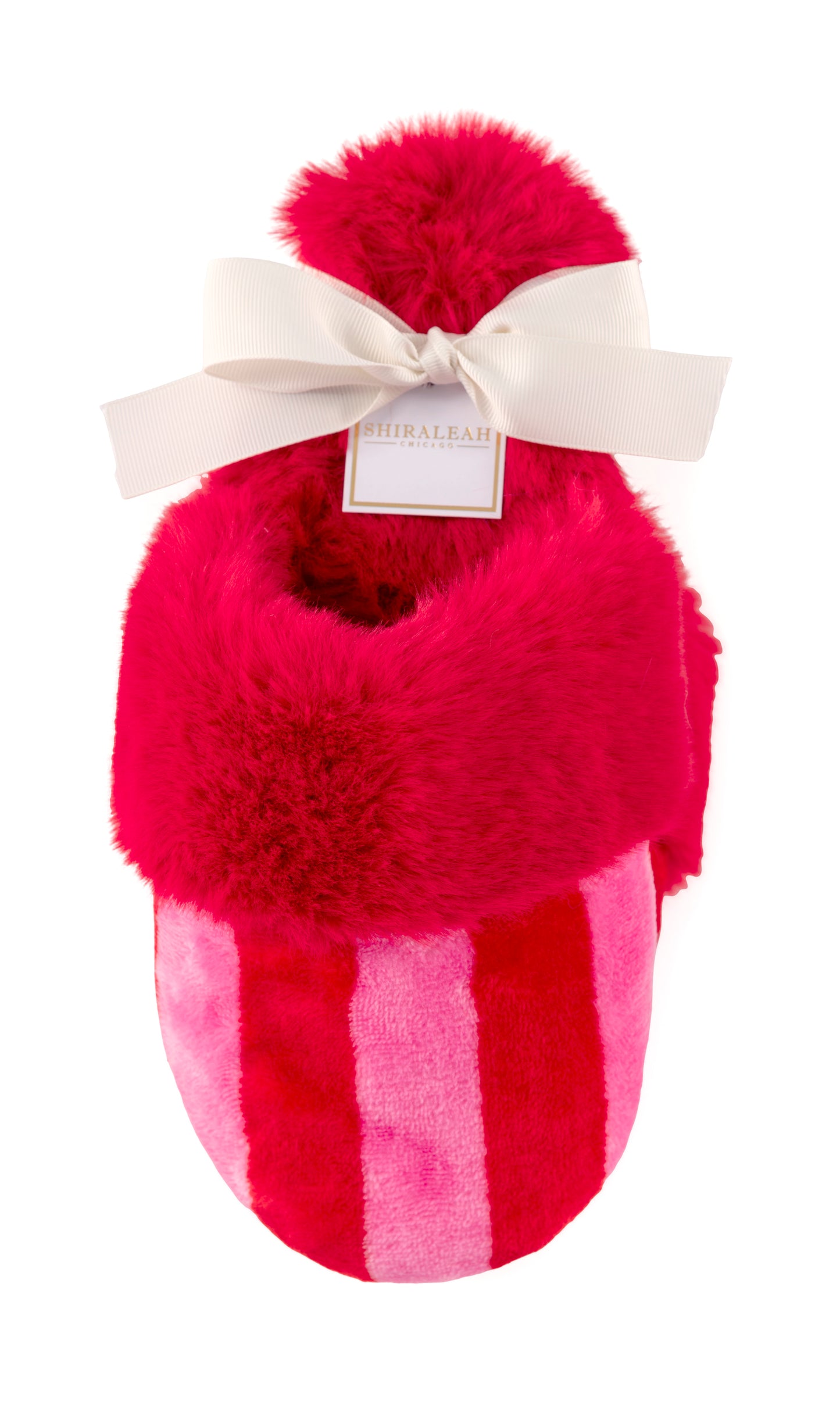 FELICITY STRIPE SLIPPERS in Red + Pink