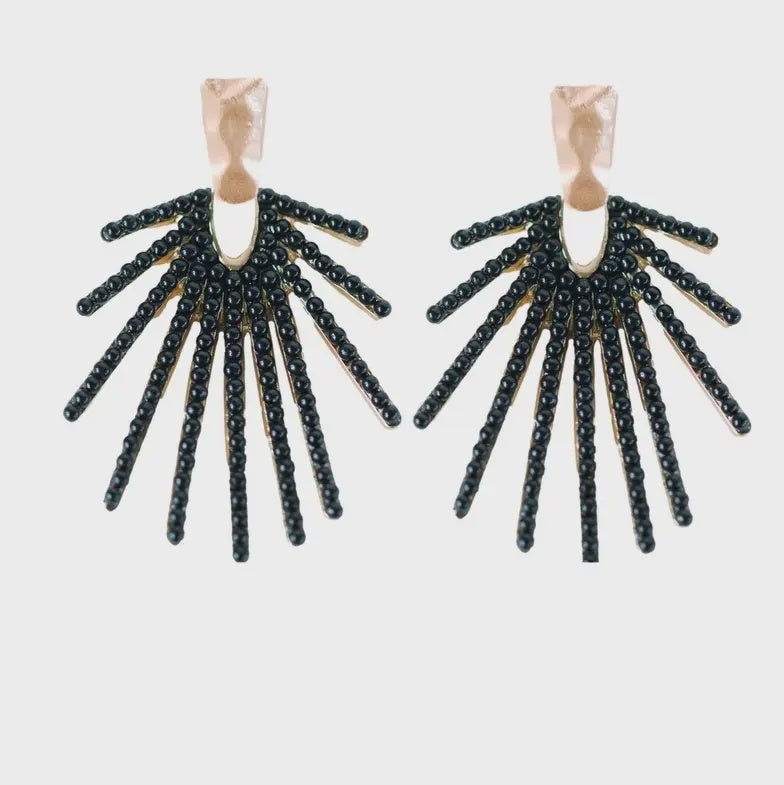SUNBURST STATEMENT DROP EARRINGS in Black