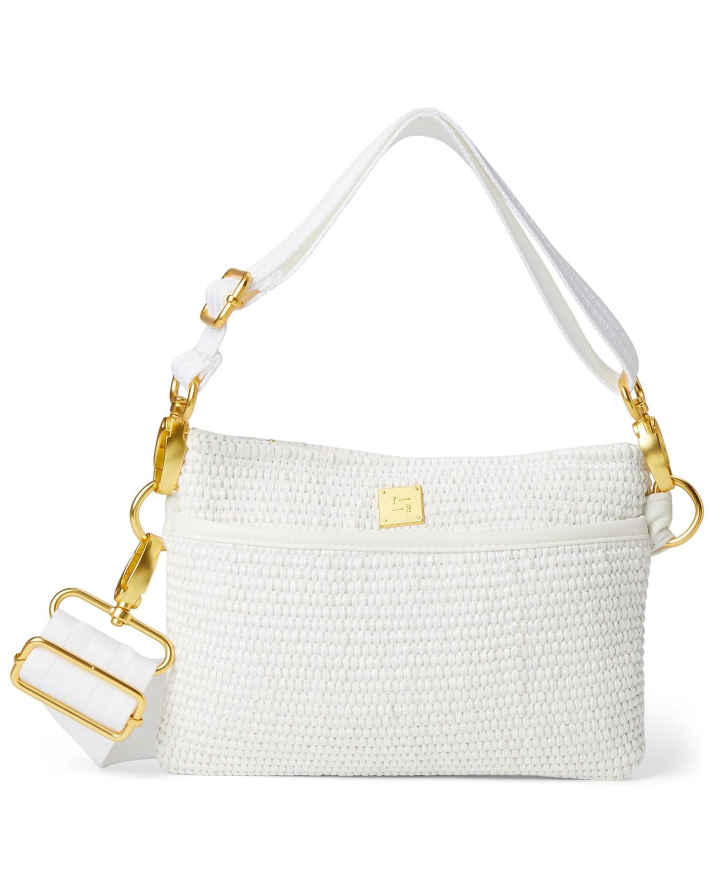 RAFFIA BUM BAG in White Raffia + White Strap