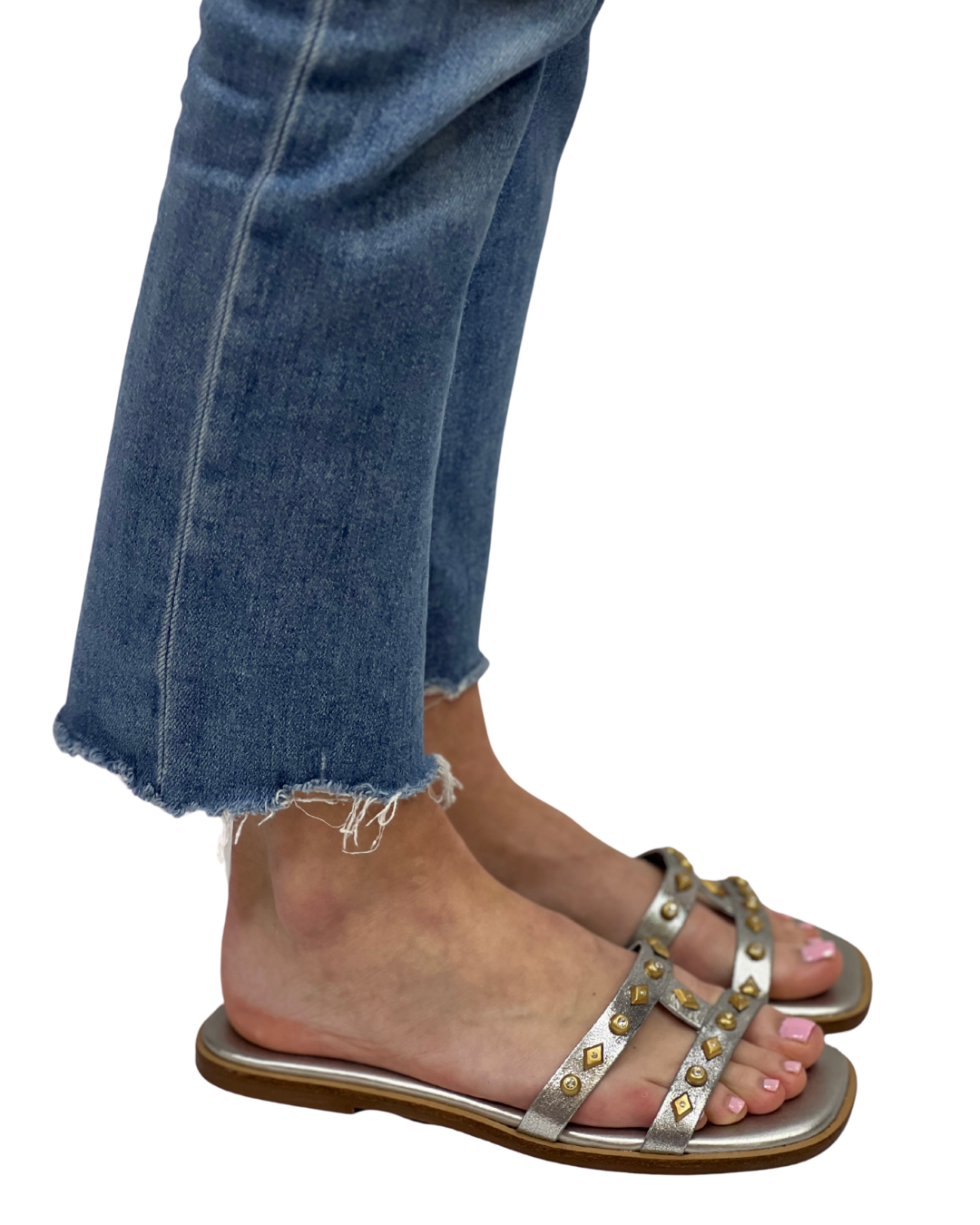 EMBELLISHED SLIDE SANDAL in Silver