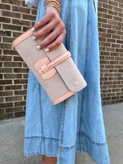 SUEDE LEATHER CLUTCH in Rose