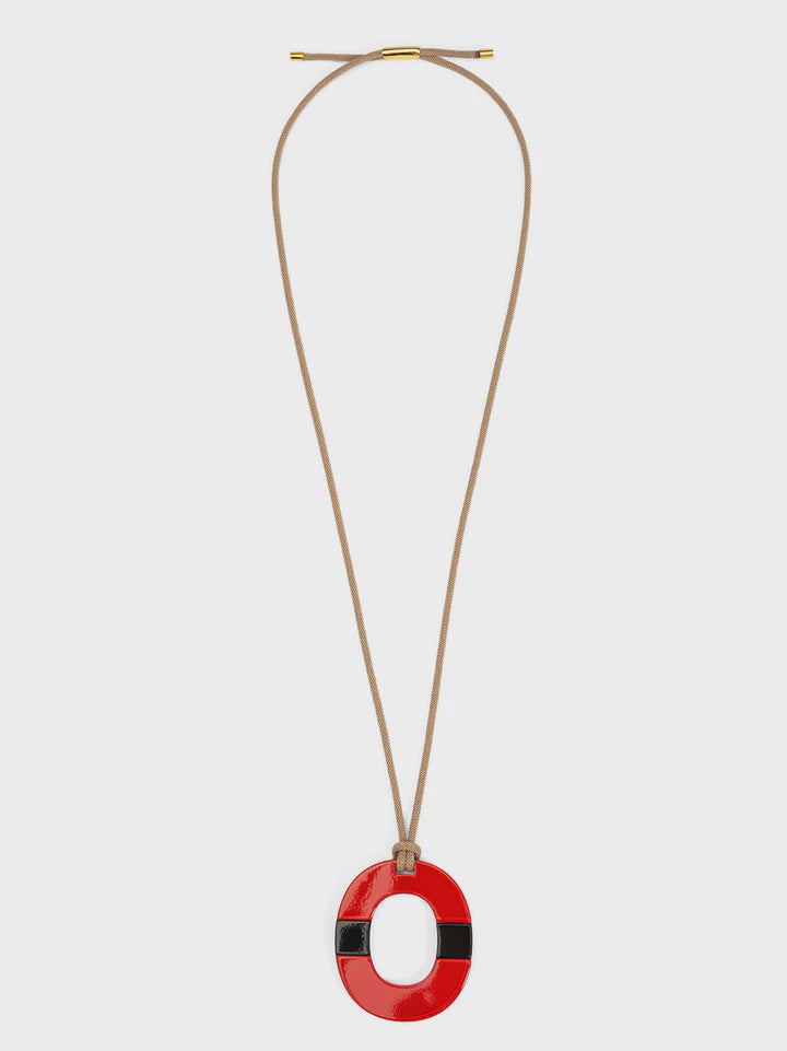 COLOR BLOCK OVAL PENDANT LONG NECKLACE in Red