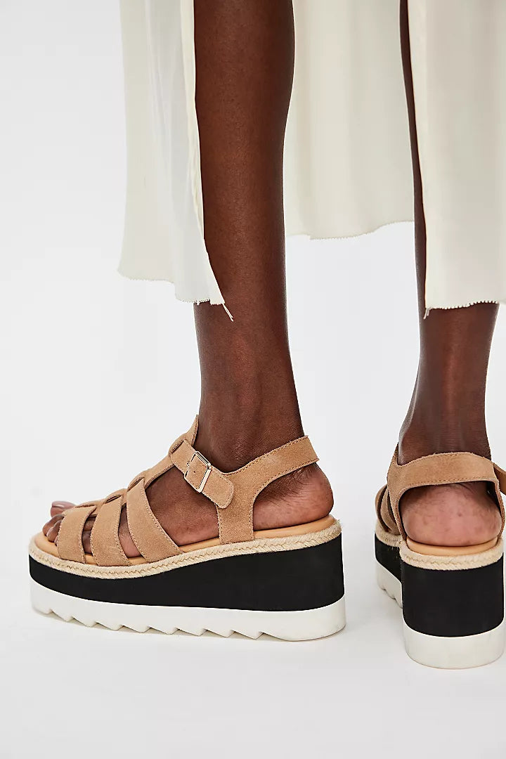 MYKONOS SUEDE FISHERMAN FLATFORM WEDGE in Vachetta