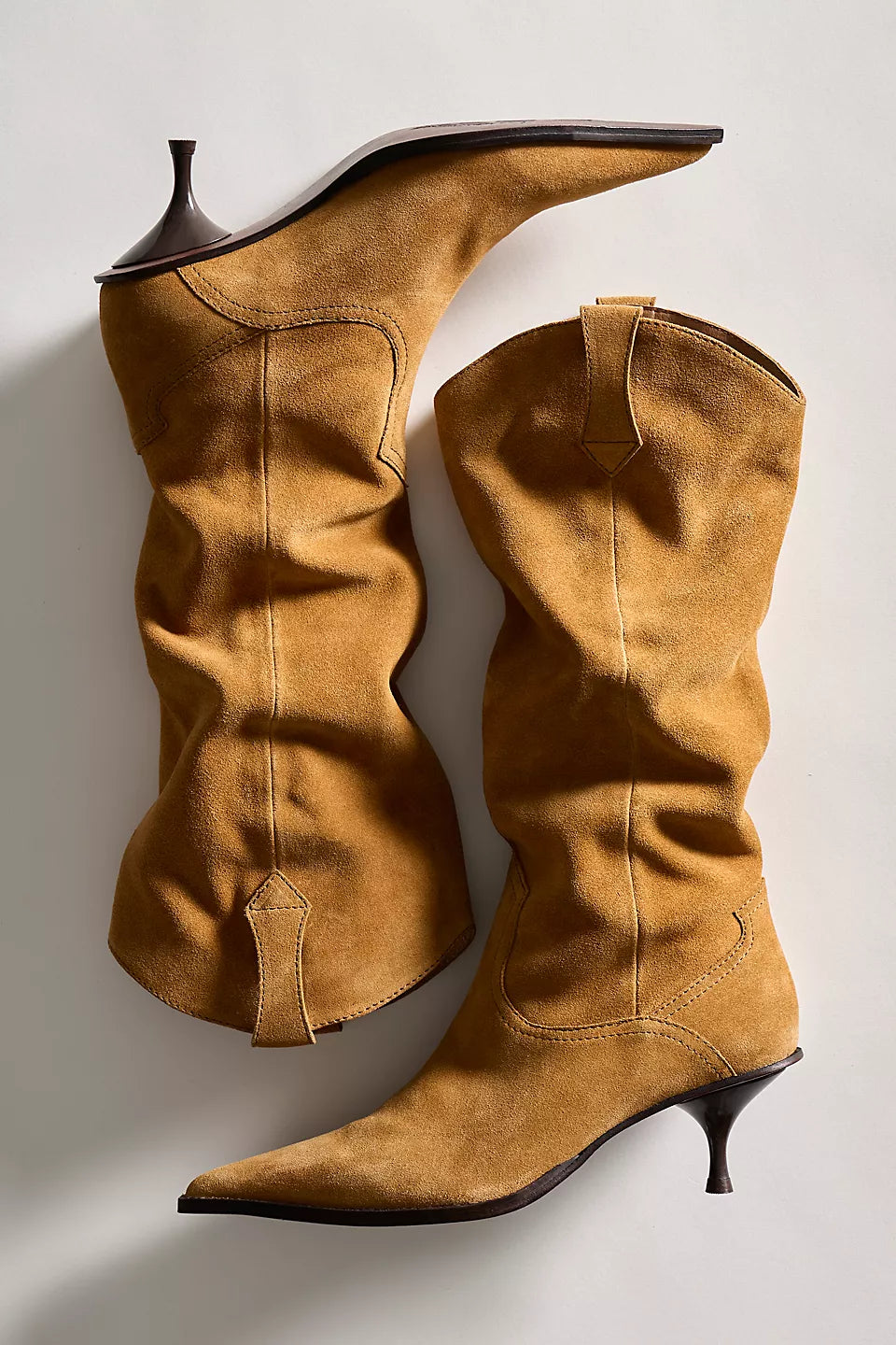 DAISY SLOUCH KITTEN HEEL BOOT in Tan Suede