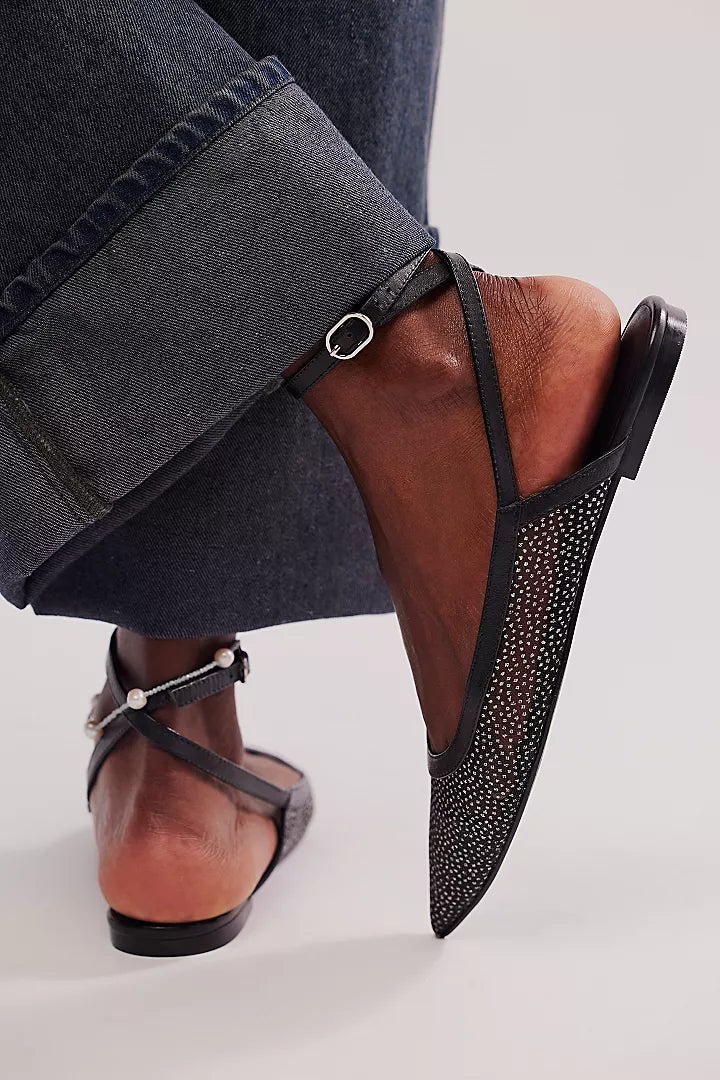 SHEER GLITTER JULES FLAT in Black