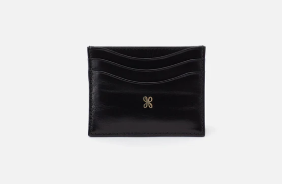 MAX LOGO CARD CASE in Black Polished Leather