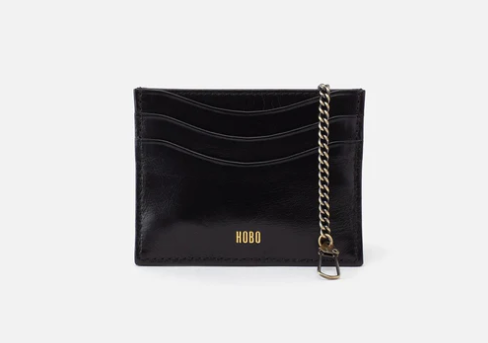 MAX LOGO CARD CASE in Black Polished Leather