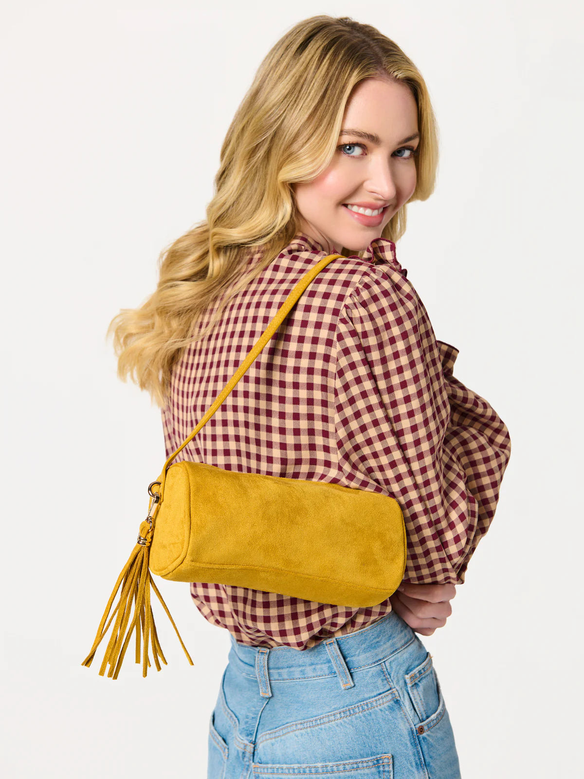 KYLIE BARREL SHOULDER BAG in Mustard