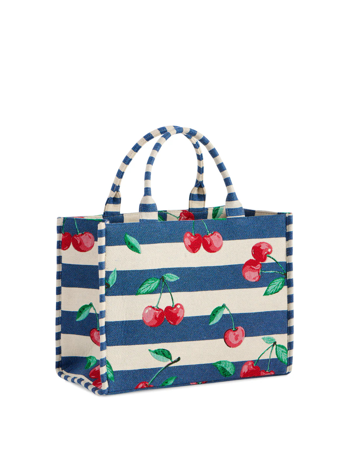 CHERRY STRIPE JACQUARD TOTE in Navy