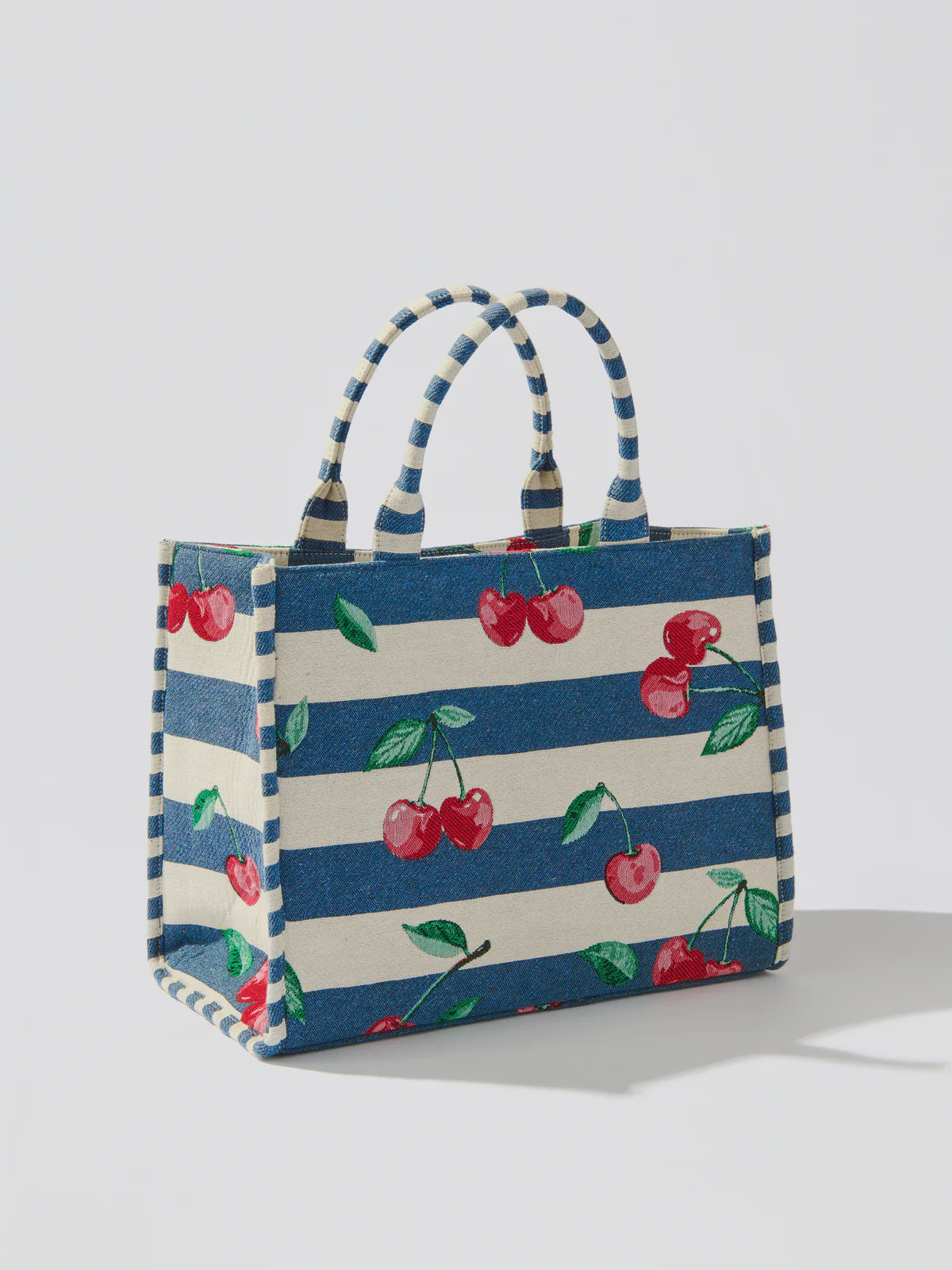 CHERRY STRIPE JACQUARD TOTE in Navy