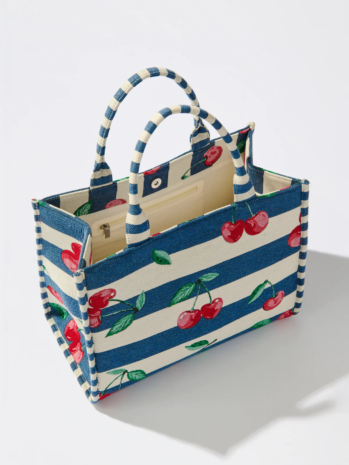 CHERRY STRIPE JACQUARD TOTE in Navy