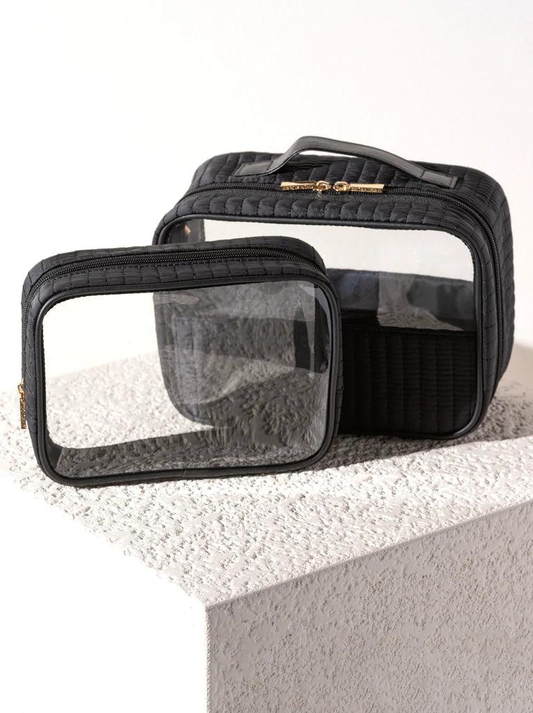 EZRA SET OF 2 CLEAR COSMETIC CASES in Black