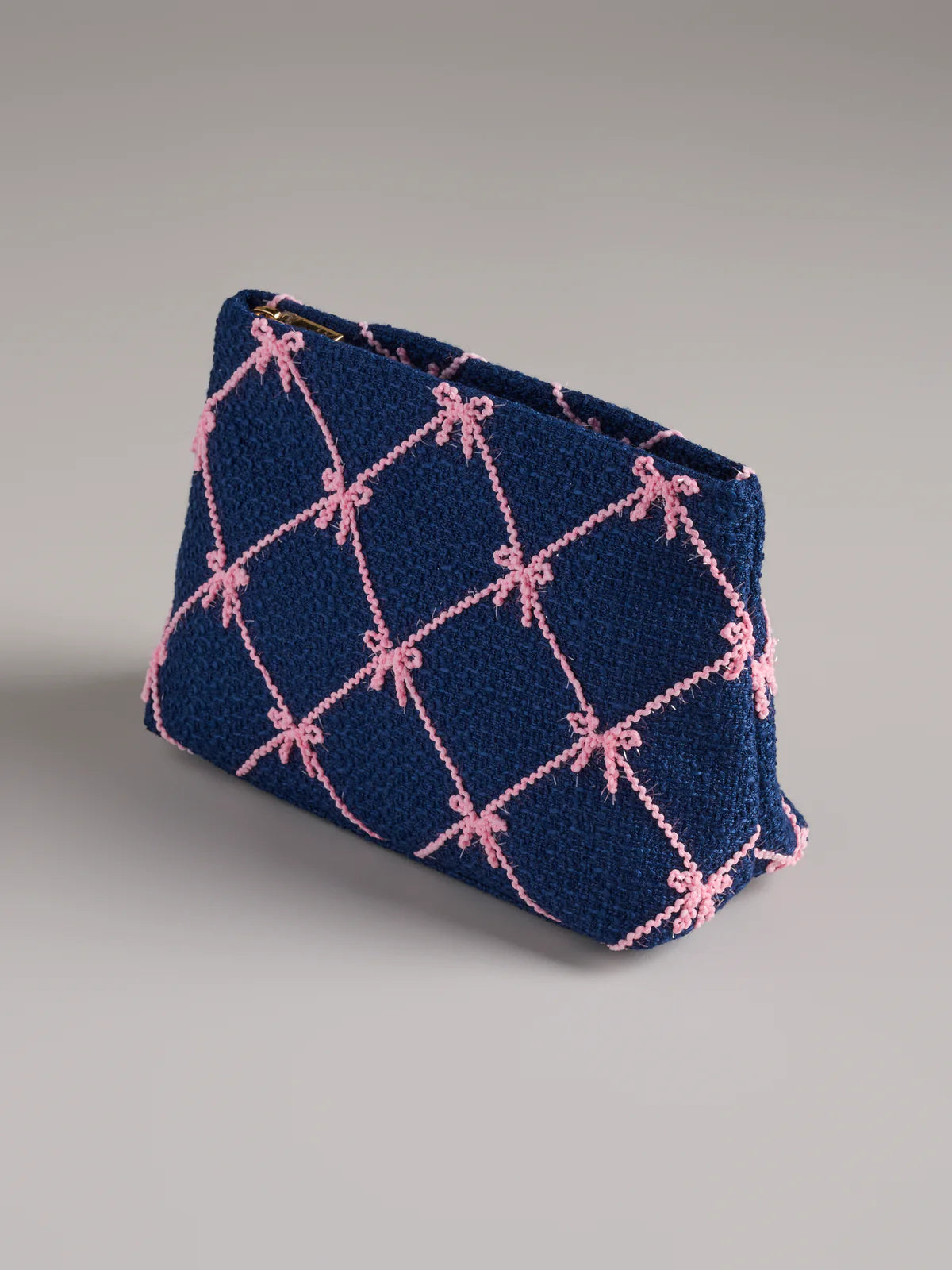 TINSEL BOW ZIP POUCH in Navy