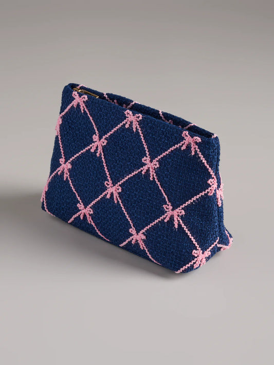 TINSEL BOW ZIP POUCH in Navy