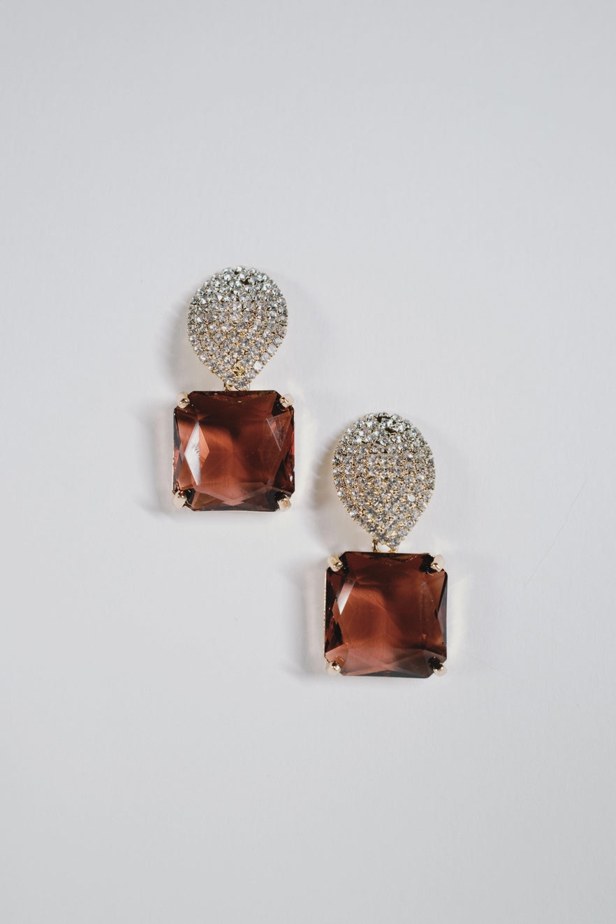 RETRO PAVE CRYSTAL GUM DROP EARRINGS in Smokey Plum