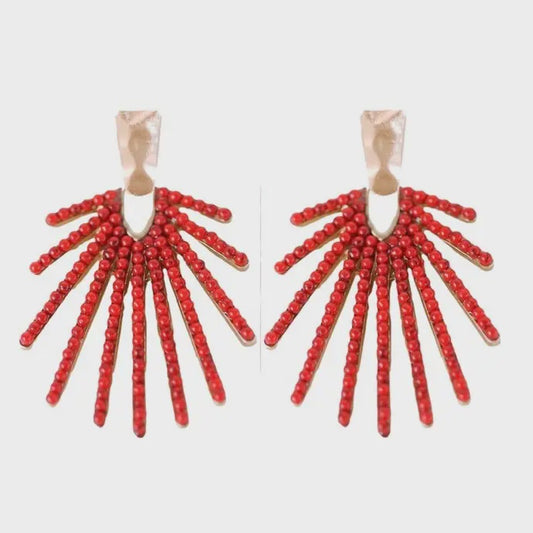 SUNBURST STATEMENT DROP EARRINGS in Red