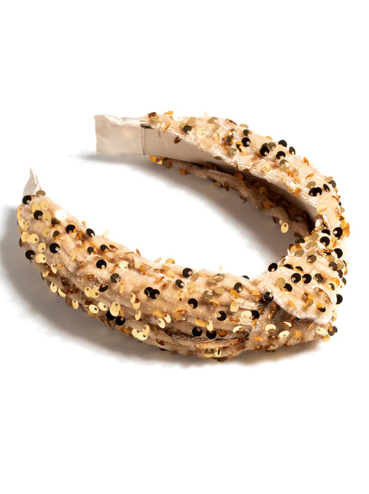 KNOTTED SEQUINS HEADBAND in Gold