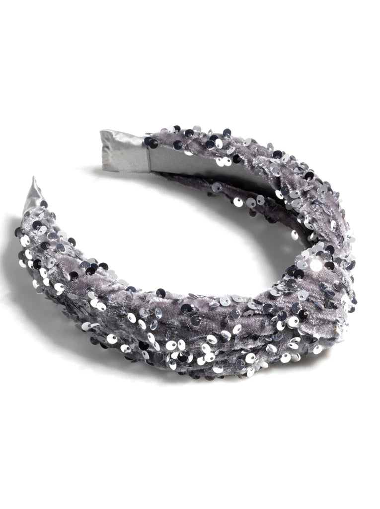KNOTTED SEQUINS HEADBAND in Grey