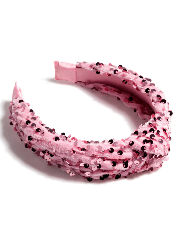 KNOTTED SEQUINS HEADBAND in Pink