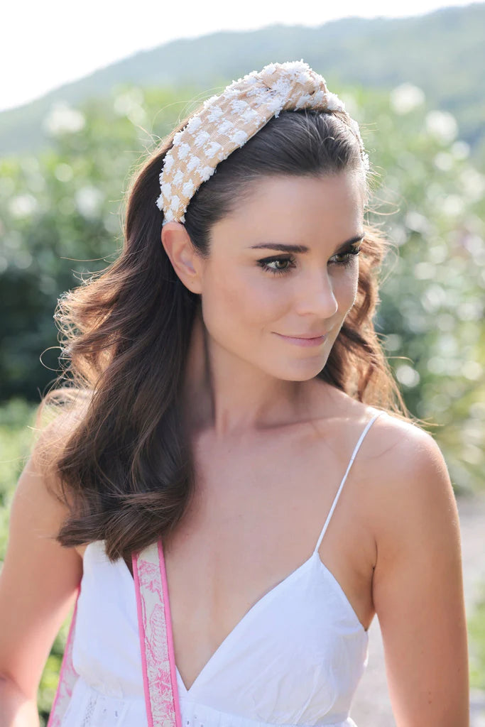 TUFTED STRAW KNOTTED HEADBAND in White