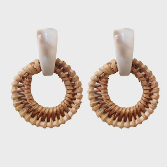 BALI BUTTON STATEMENT STUD EARRINGS in Cream
