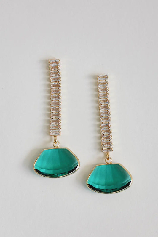 SWINGY DIAMOND DROP STATEMENT EARRINGS in Emerald