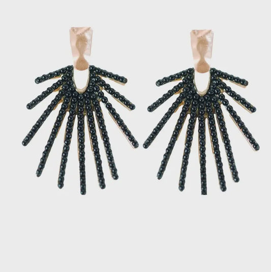 SUNBURST STATEMENT DROP EARRINGS in Black