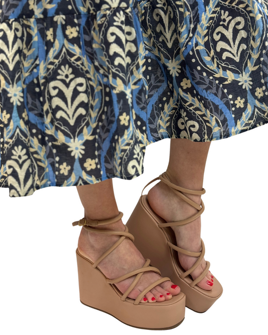 LIZA STRAPPY WEDGE in Antique Nude