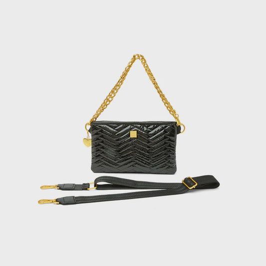 ALMOST FAMOUS in Black Patent Moto Quilting