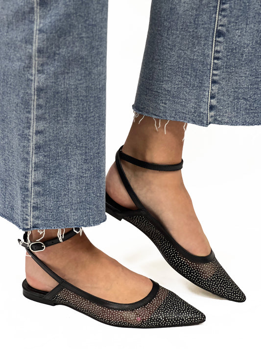 SHEER GLITTER JULES FLAT in Black