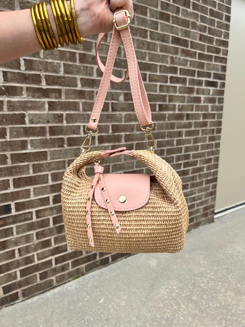 SLOUCHY CLUTCH RAFFIA in Light Pink