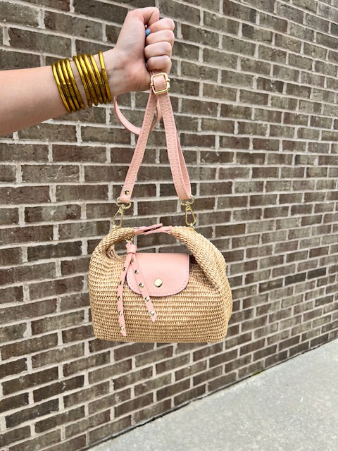 SLOUCHY CLUTCH RAFFIA in Light Pink
