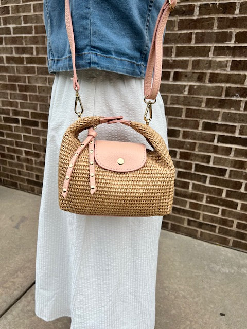 SLOUCHY CLUTCH RAFFIA in Light Pink