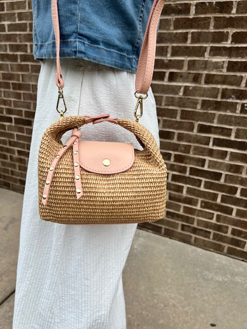 SLOUCHY CLUTCH RAFFIA in Light Pink