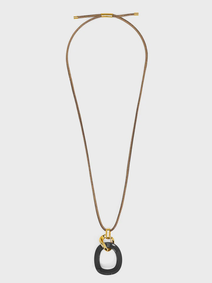 CURVED OVAL PENDANT LONG NECKLACE in Black