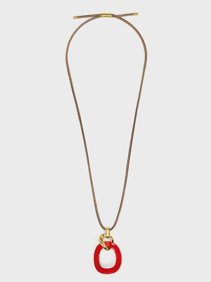 CURVED OVAL PENDANT LONG NECKLACE in Red
