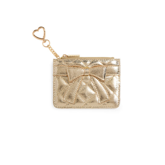 QUILTED BOW CARD CASE in Gold