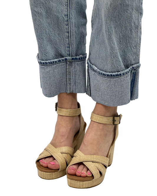 MAJORCA ROPE STRAPPY PLATFORM in Almond Raffia