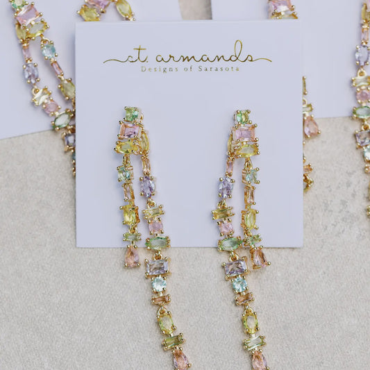 PASTEL TONED CRYSTAL LAYERED DUSTER STATEMENT EARRINGS in Multi