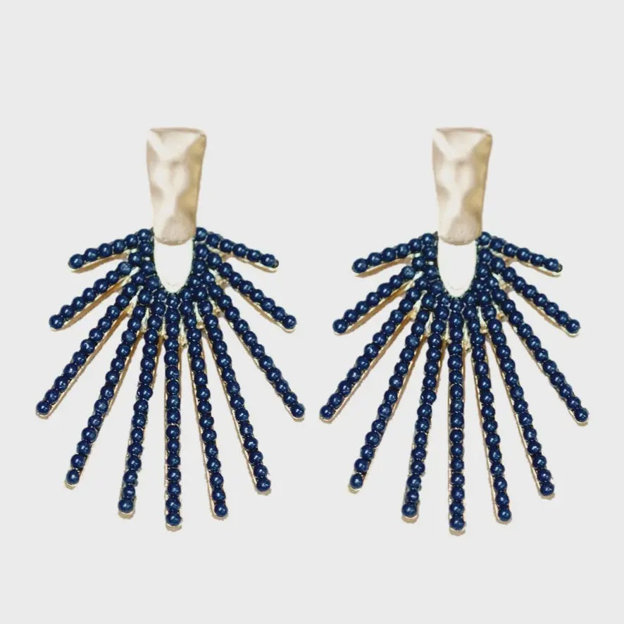 SUNBURST STATEMENT DROP EARRINGS in Navy