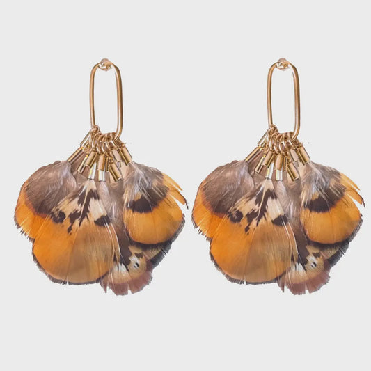 FEATHER STATEMENT TASSEL EARRINGS in Quail