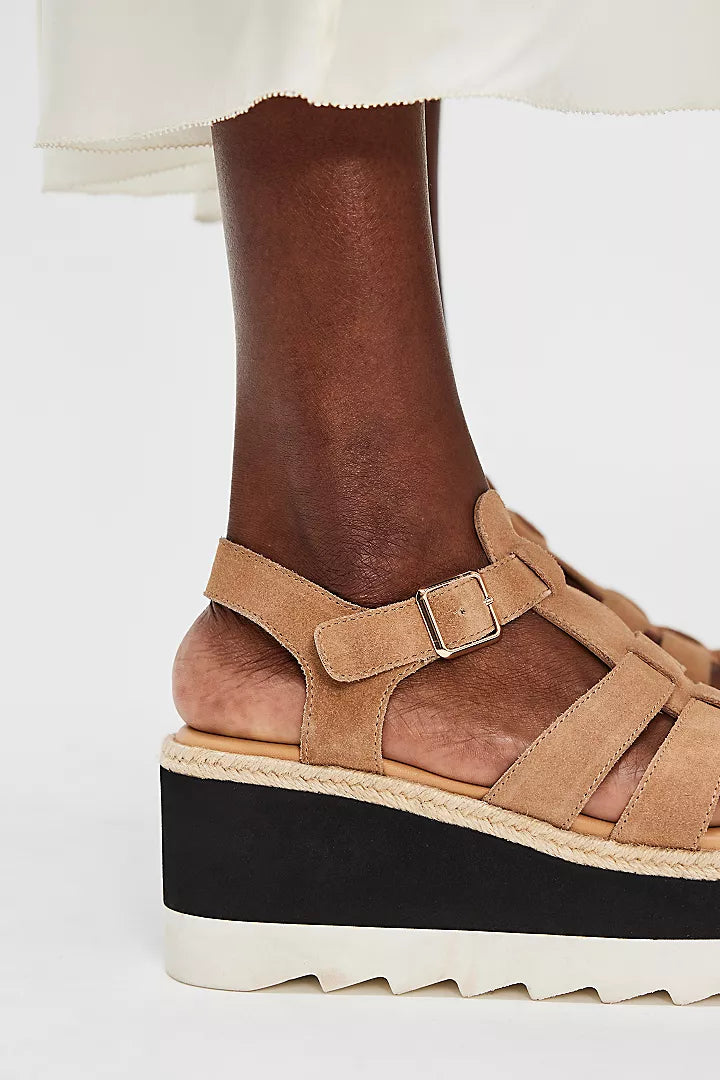 MYKONOS SUEDE FISHERMAN FLATFORM WEDGE in Vachetta