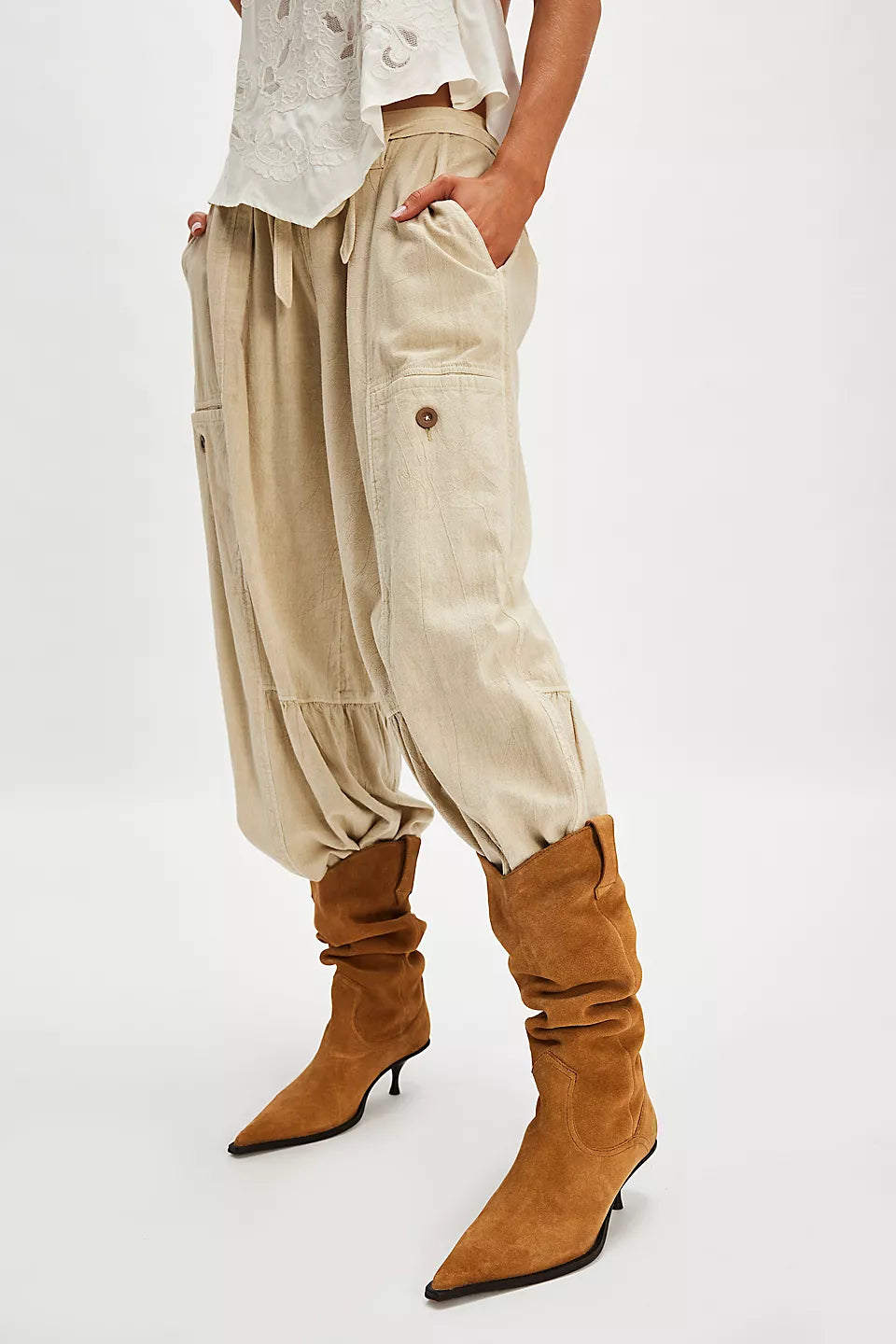 DAISY SLOUCH KITTEN HEEL BOOT in Tan Suede