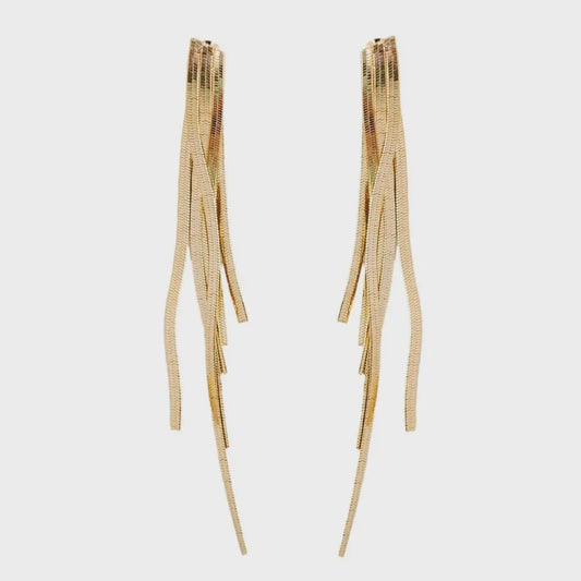 SKINNY CASCADING TASSEL MINIMALIST STATEMENT EARRINGS in Gold