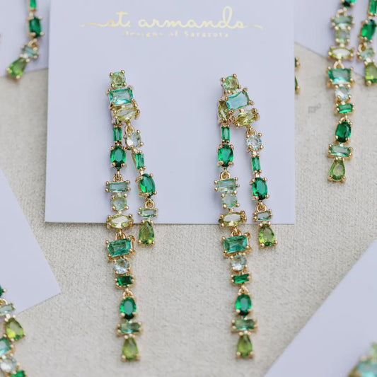 OMBRE CRYSTAL LAYERED DUSTER STATEMENT EARRINGS in Green