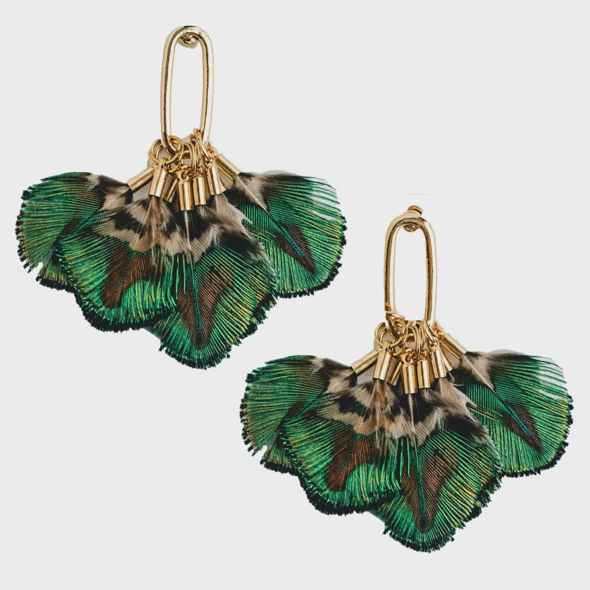 FEATHER STATEMENT TASSEL EARRINGS in Mallard