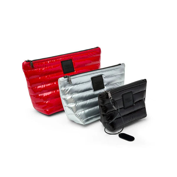 TRAVEL TRIO in Lipstick Patent/Pearl Silver/Black Patent