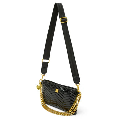 ALMOST FAMOUS in Black Patent Moto Quilting