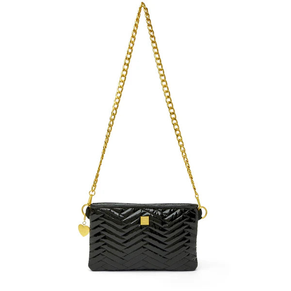 ALMOST FAMOUS in Black Patent Moto Quilting